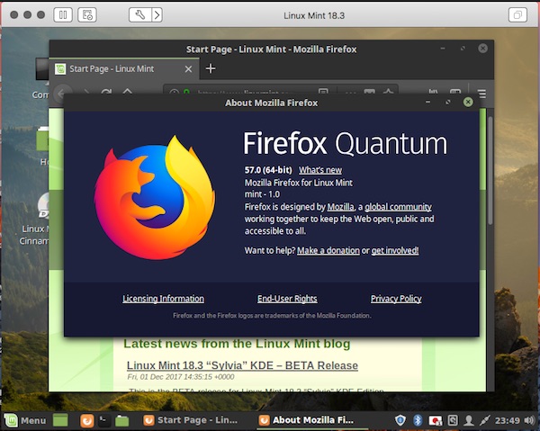 「Linux Mint 18.3」の「Firefox Quantum」