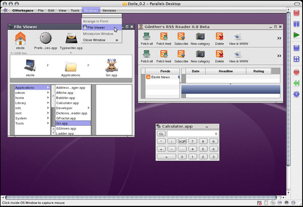 「Parallels Desktop 3.0 for Mac Build 5060 Beta」+「Ubuntu」+「Etoile 0.2 pre-release」