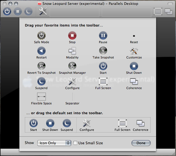 「Parallels Desktop 4.0 for Mac」におけるカスタマイズ可能なツールバー